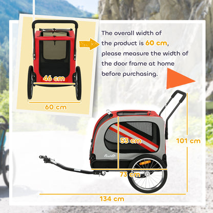 2-in-1 Dog Bike Trailer & Stroller | Mesh Windows | Plastic Curtain | Safety Harness, Flag & Reflectors | Foldable Quick-Release Wheels | Dogs up to 20kg | Red