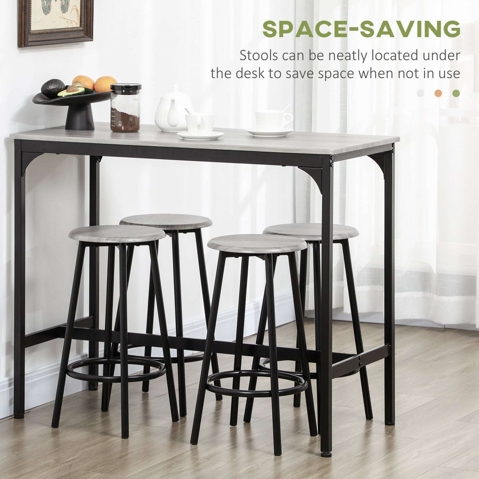 Five-Piece Industrial-Style Bar Table And Stool Set - Grey/Black