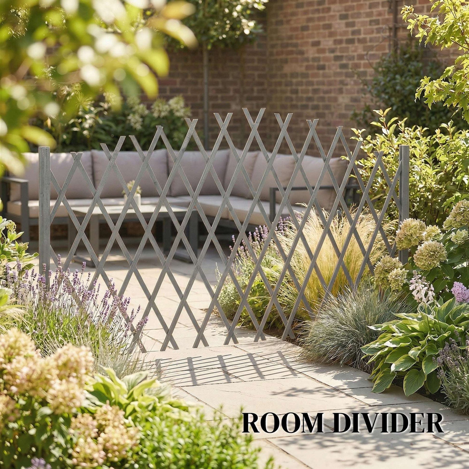 2 Pack Expanding Garden Fence Panels | 180cm Wide | Freestanding | Foldable | Varnished Fir Wood | Dark Grey