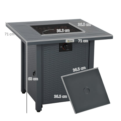 Rattan-style Propane Gas Fire Pit Table with 40,000 BTU Burner, Square Smokeless Firepit Patio Heater with Thermocouple, Lava Rocks, Grey