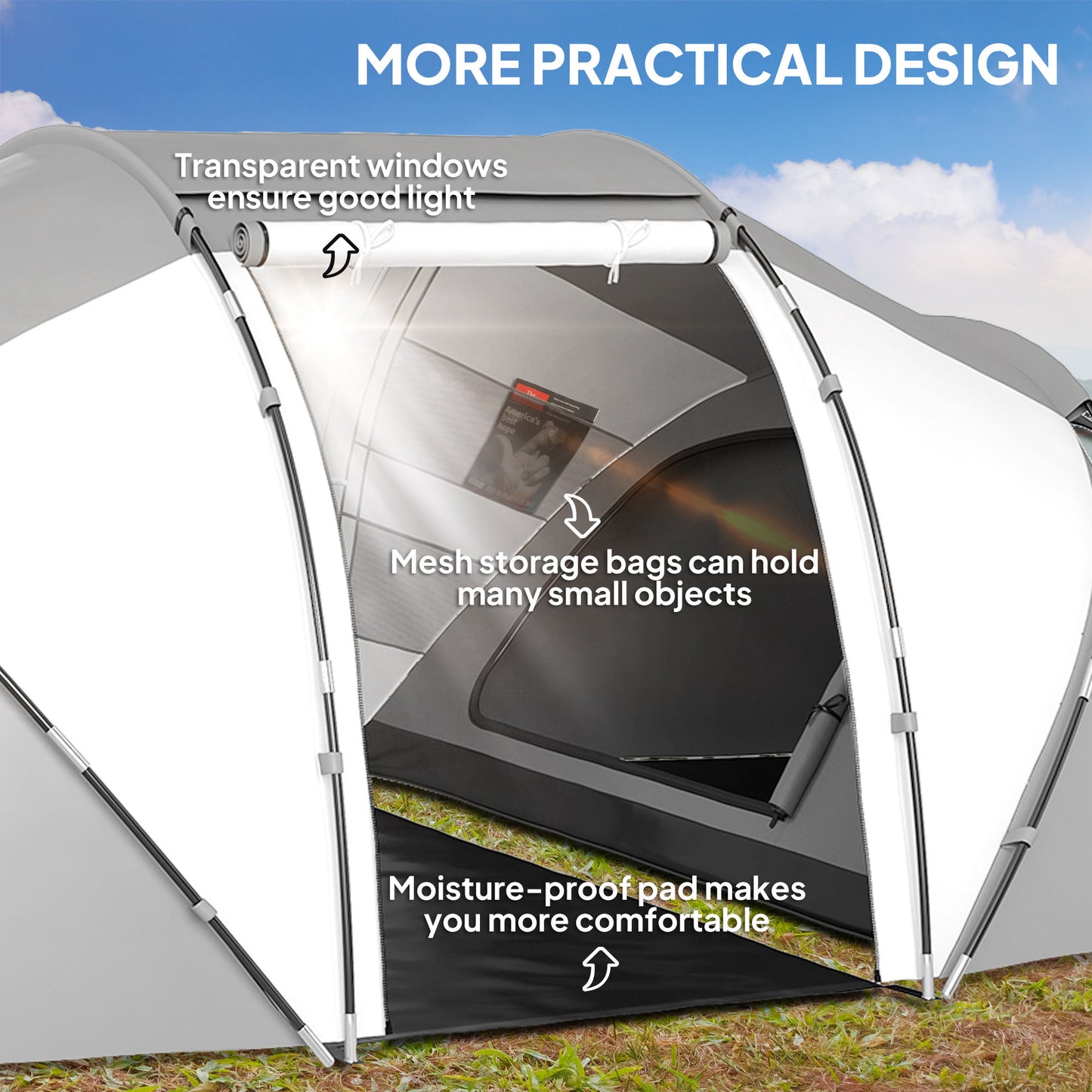 Outsunny 4-6 Man UV Protection Camping Tent - Charcoal Grey and White / Green and White