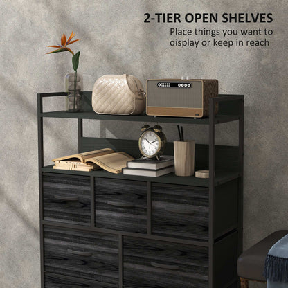 ustic Chest of Seven Fabric Drawers - Black