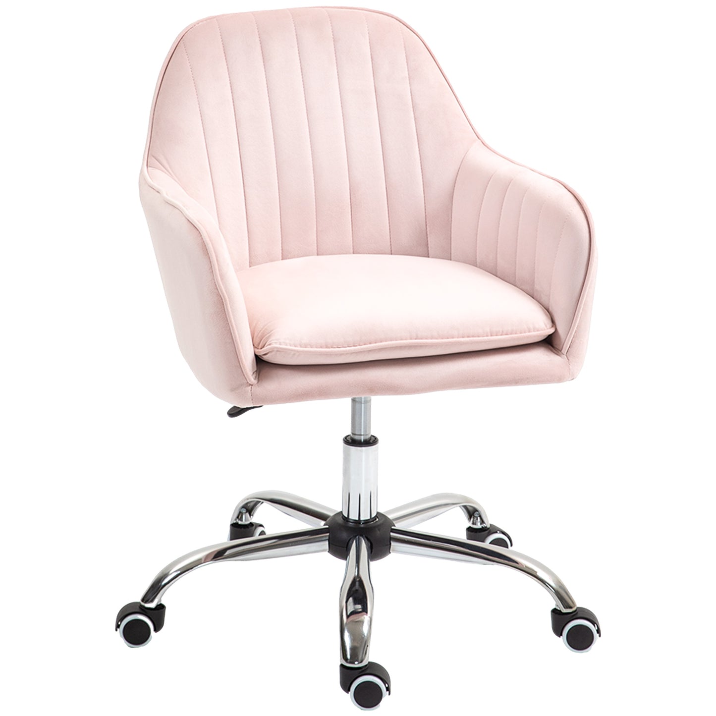 Retro Vintage Style Velvet-Feel Tub Office Chair, with Seat Cushion - Pink
