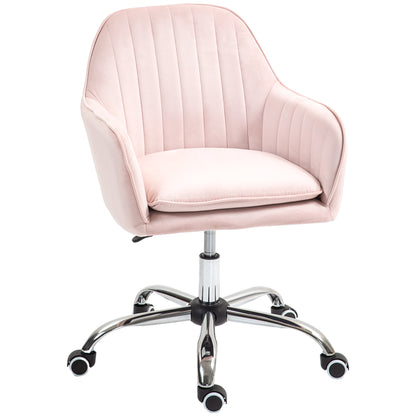 Retro Vintage Style Velvet-Feel Tub Office Chair, with Seat Cushion - Pink