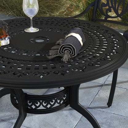 Outsunny Cast Aluminium 4 Seater Outdoor Dining Set with Cushions Parasol Hole Black