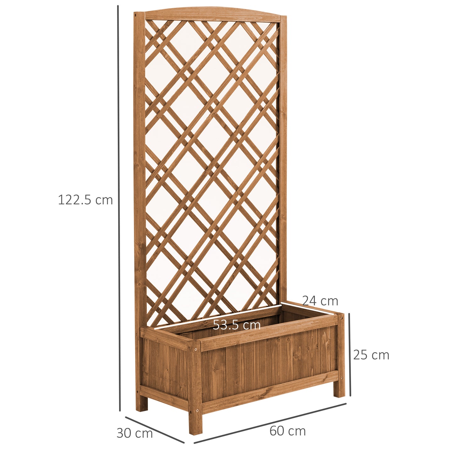 Fir Wood Raised Garden Bed with Lattice Trellis | 53.5x24cm Planting Area | Year-Round Outdoor Use | Climbing Plants Flowers Fruits & Herbs | Brown