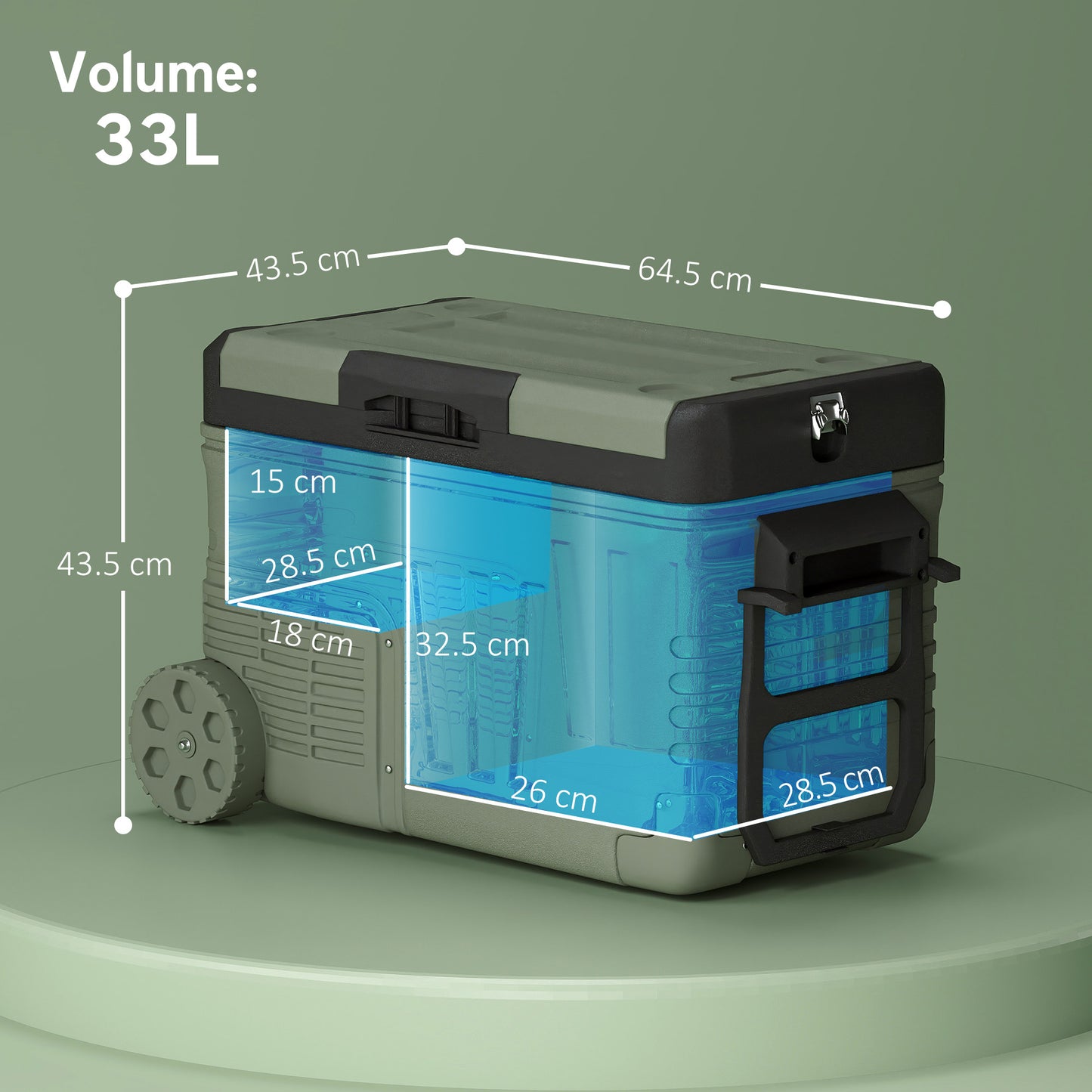 33L Camping Fridge Freezer Dual Zone, Portable Car Fridge 12V/24V DC & 100-240V AC, Electric Cool Box -20℃-20℃ with Wheels and LED Light