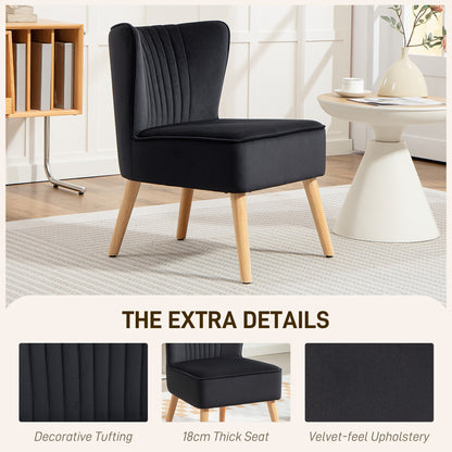 Modern Accent Chair, Fabric Living Room Chair with Rubber Wood Legs and Thick Padding, Black