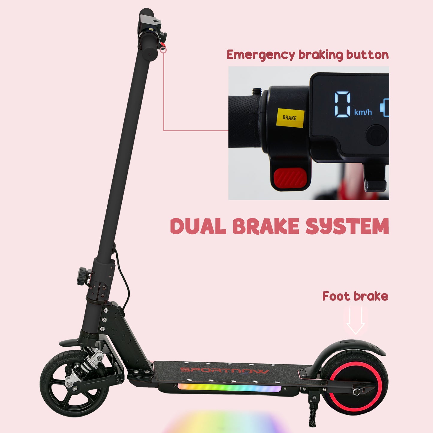 Folding Electric Scooter for Kids Age 6-14 with Dual Brakes, Front Suspension, LED Colourful Lights and Display, 6.8kg Lightweight Aluminium E Scooter, Up to 14 KM/H & 6 KM