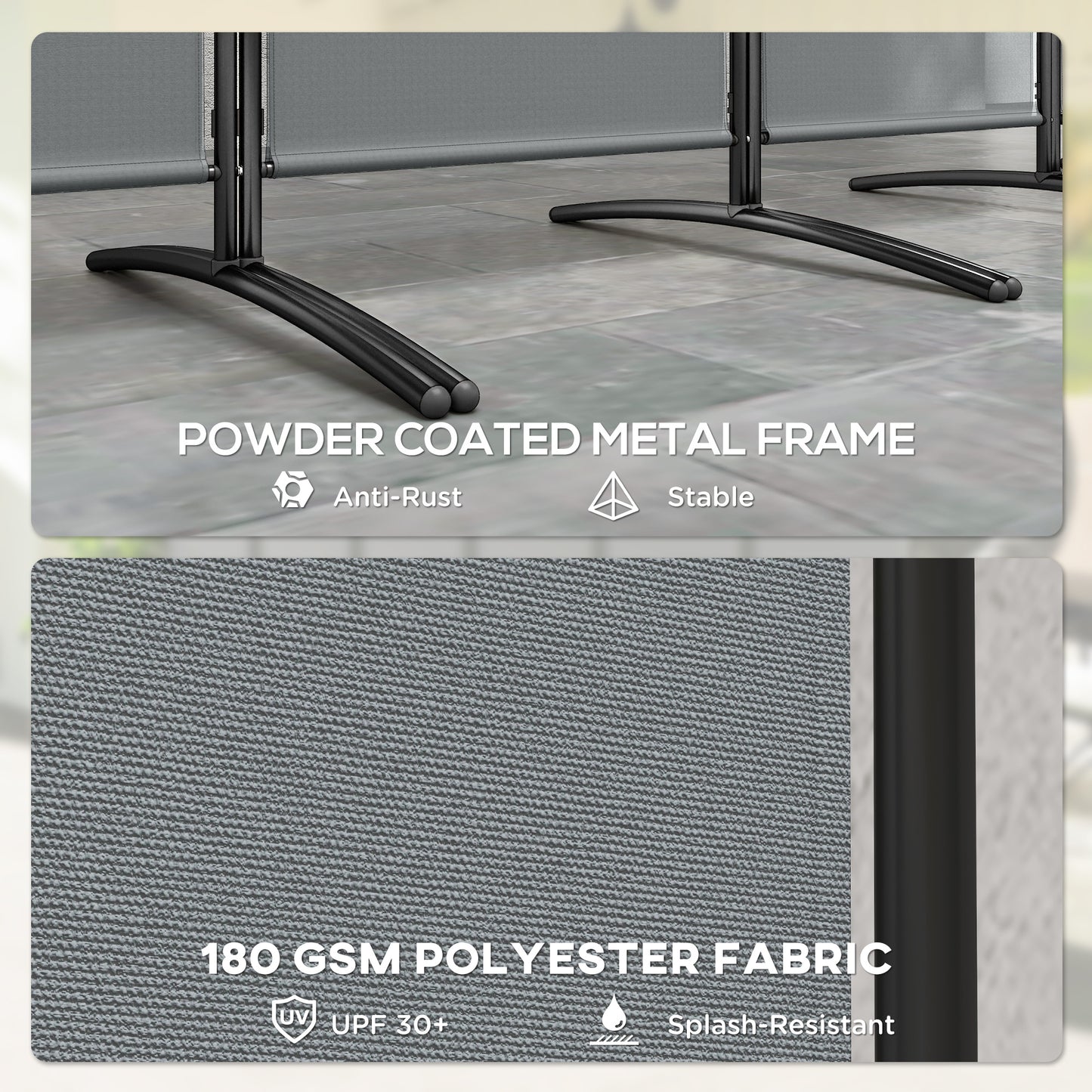 Outsunny 6 Panel Folding Room Divider Foldable Freestanding Garden Privacy Screen, 332 x 172 cm, Dark Grey