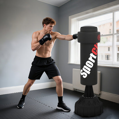 Freestanding Punching Bag with Adjustable Strike Pad | Fillable Base | Height 65–175cm | Boxing Wraps Included | Black