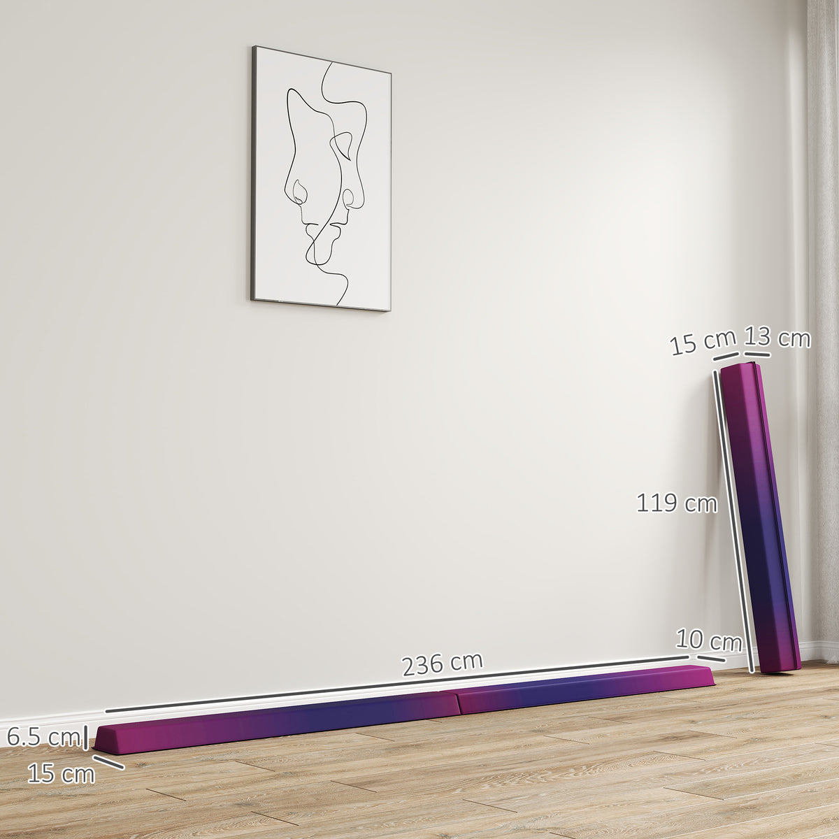 SPORTNOW Folding Gymnastics Floor Balance Beam | Blue & Pink | 236x10cm | Folds to 120cm | EVA Foam Core | 10cm Top 15cm Anti-Slip Base | Hook & Loop | 80kg | Age 3+ | Home Gym