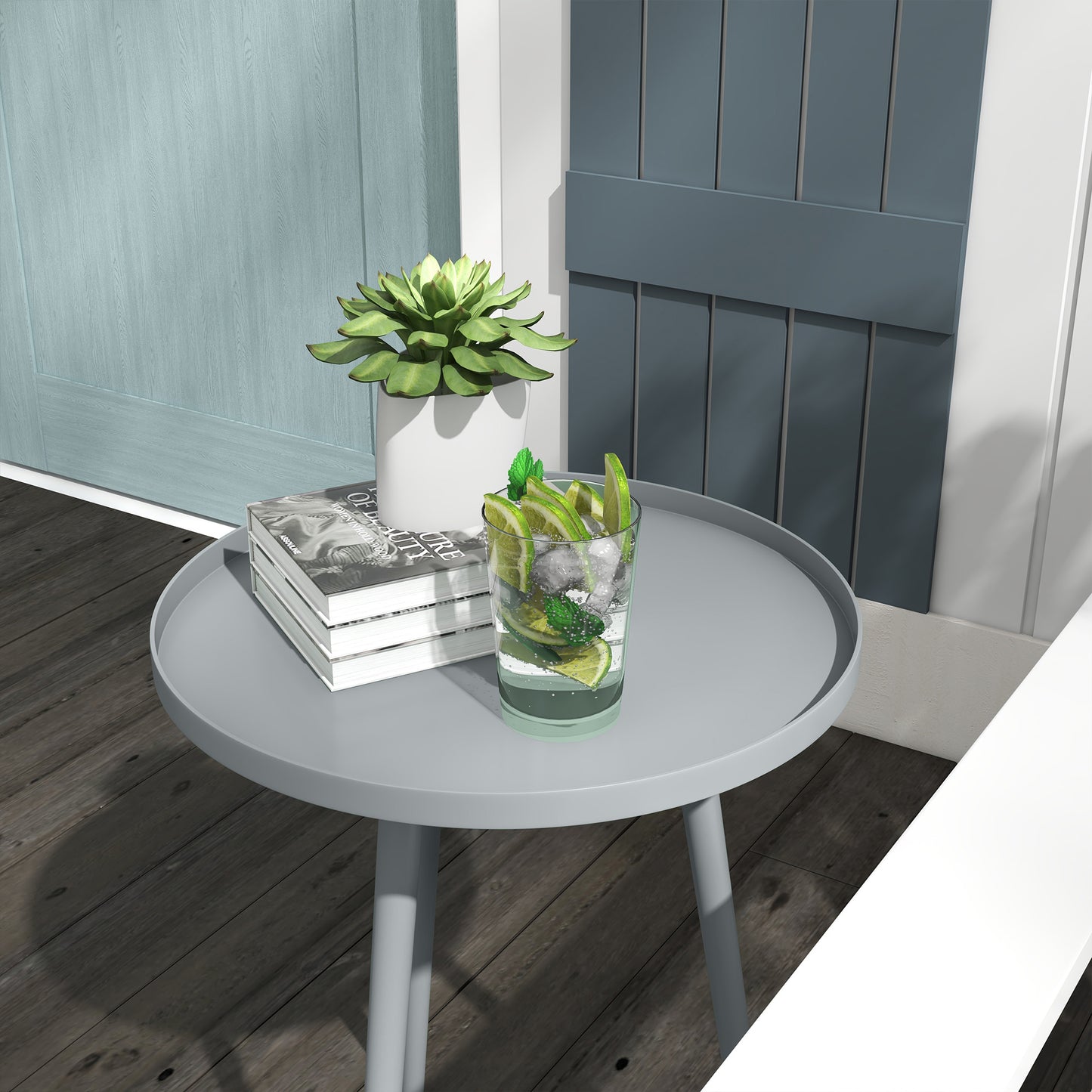 Outsunny Round Garden Coffee Table, Outdoor Side Table with Rounded Steel Edge, Ø40 x 50H cm, Grey