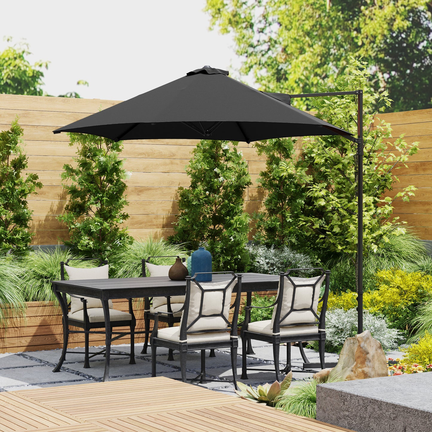 2.5M Garden Cantilever Parasol, Offset Roma Patio Umbrella Hanging Sun Shade Canopy Shelter with 360° Rotation and Cross Base, Black