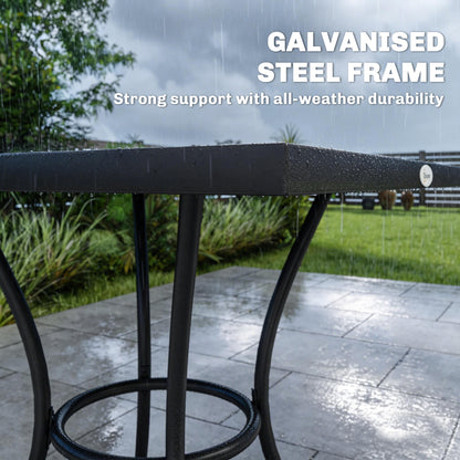 5-Piece Garden Dining Set | 80cm Square Table | 4 Stackable Armchairs | 8cm Seat & 15cm Back Cushions | Washable Covers | Powder-Coated Steel | 120kg Per Chair | Grey Wood Effect