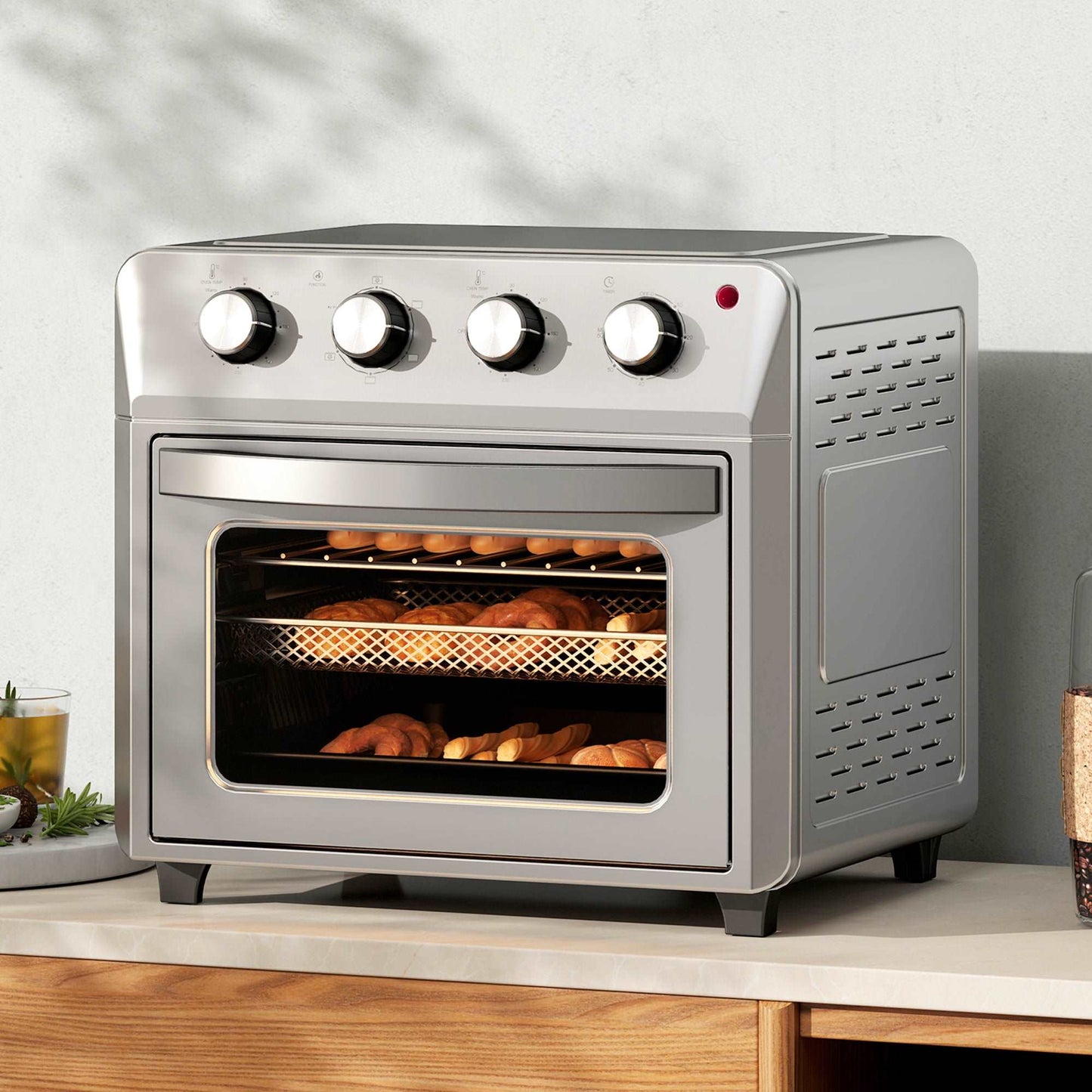 24L Air Fryer Oven, Mini Oven, Oil Free Cooking, Grill, Roast, Bake, with Adjustable Temperature, Timer, Touch Screen, 1600W, Silver