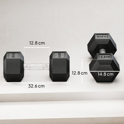 25KG Rubber Hex Dumbbell Portable Hand Weights Dumbbell Home Gym
