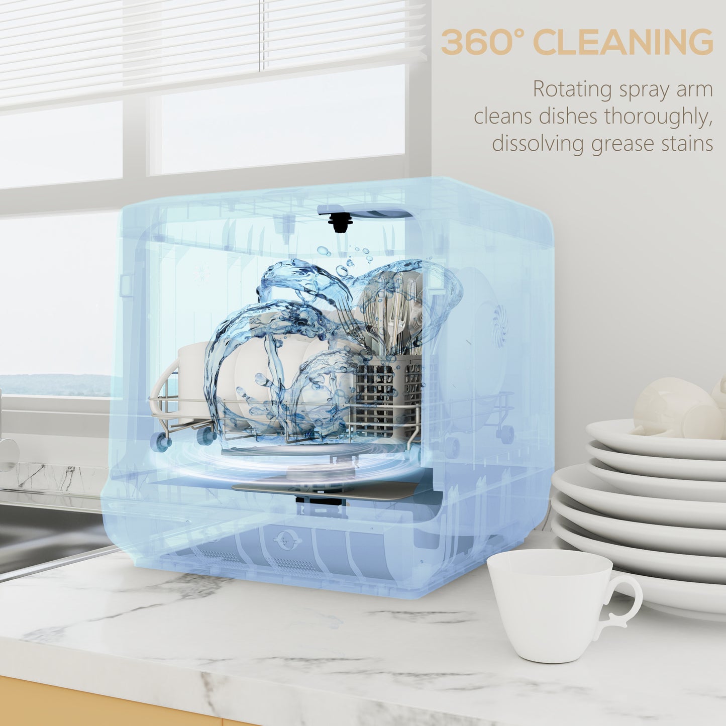 Multi-Program 6L Tabletop Dishwasher, White / Black