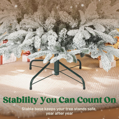 5 ft Artificial Flocked Christmas Tree with 717 Branches, Hinged Xmas Tree with Foldable Metal Stand, Easy Assembly for Home Office Decor