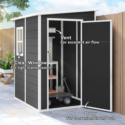 Aluminium Alloy & PP Lean-To Garden Storage Shed | Lockable Door | Lock & 3 Keys | Window | Vent | Sloped Roof | 40kg/m² Snow Rating | 122x149x192cm | 1.54m² | Black