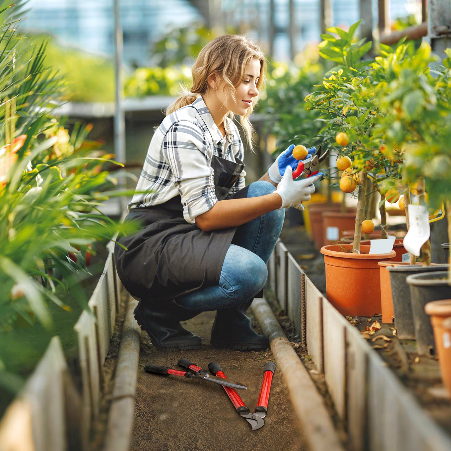 3 Piece Garden Shears Set with Hedge Shears, Lopper, Garden Secateurs, Lightweight and Compact, Tree Shrub Care Kit for Pruning with Soft Grip Handle