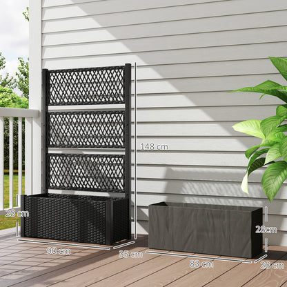 Outsunny Garden Planter Box with Trellis, Liner for Climbing Plants, Vegetables, Flowers, 90 x 35 x 148 cm, Charcoal Grey / Mixed Grey