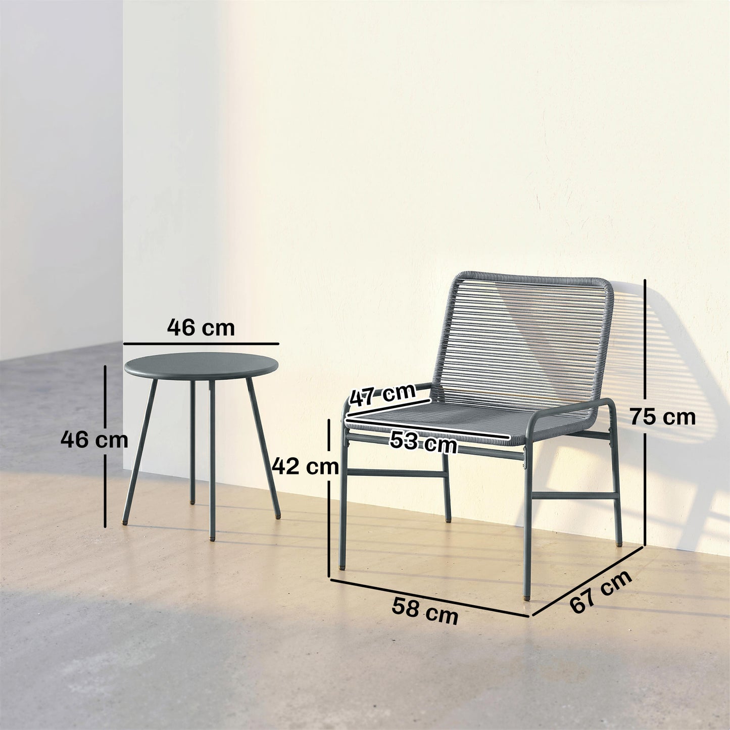 3-Piece Rattan Bistro Set | 2 Chairs & Round Table | Adjustable Feet | 120kg | Galvanised Steel | Dark Grey