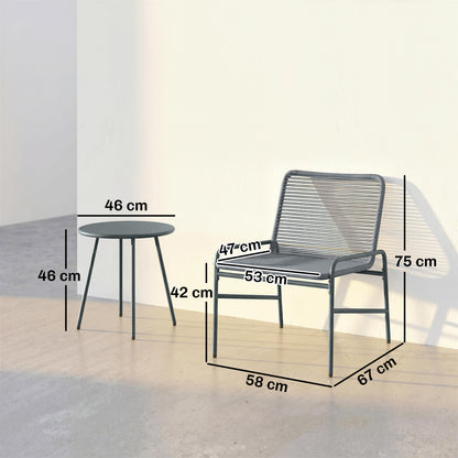 3-Piece Rattan Bistro Set | 2 Chairs & Round Table | Adjustable Feet | 120kg | Galvanised Steel | Dark Grey