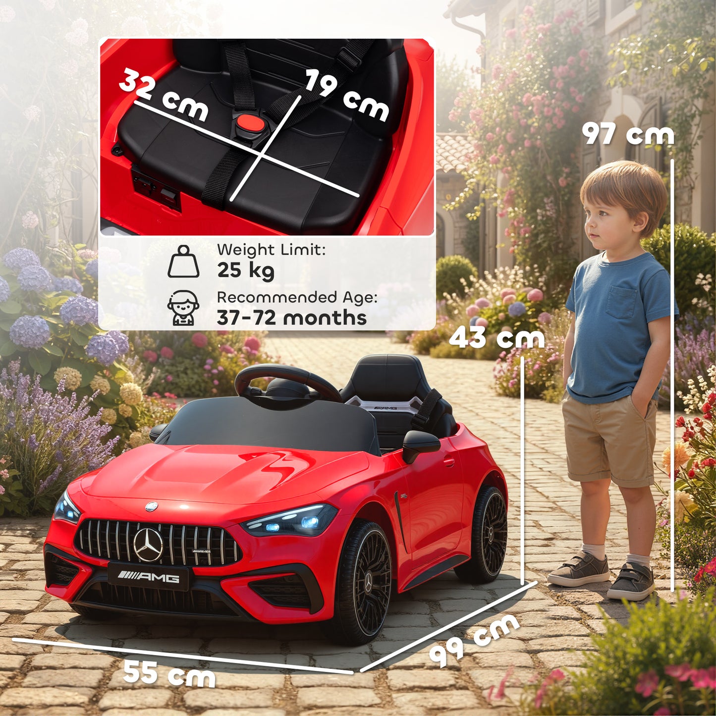AIYAPLAY Licensed Mercedes AMG Kids Electric Car, 12V Ride On Car with Dual Motors, Remote Control for 3-6 Years