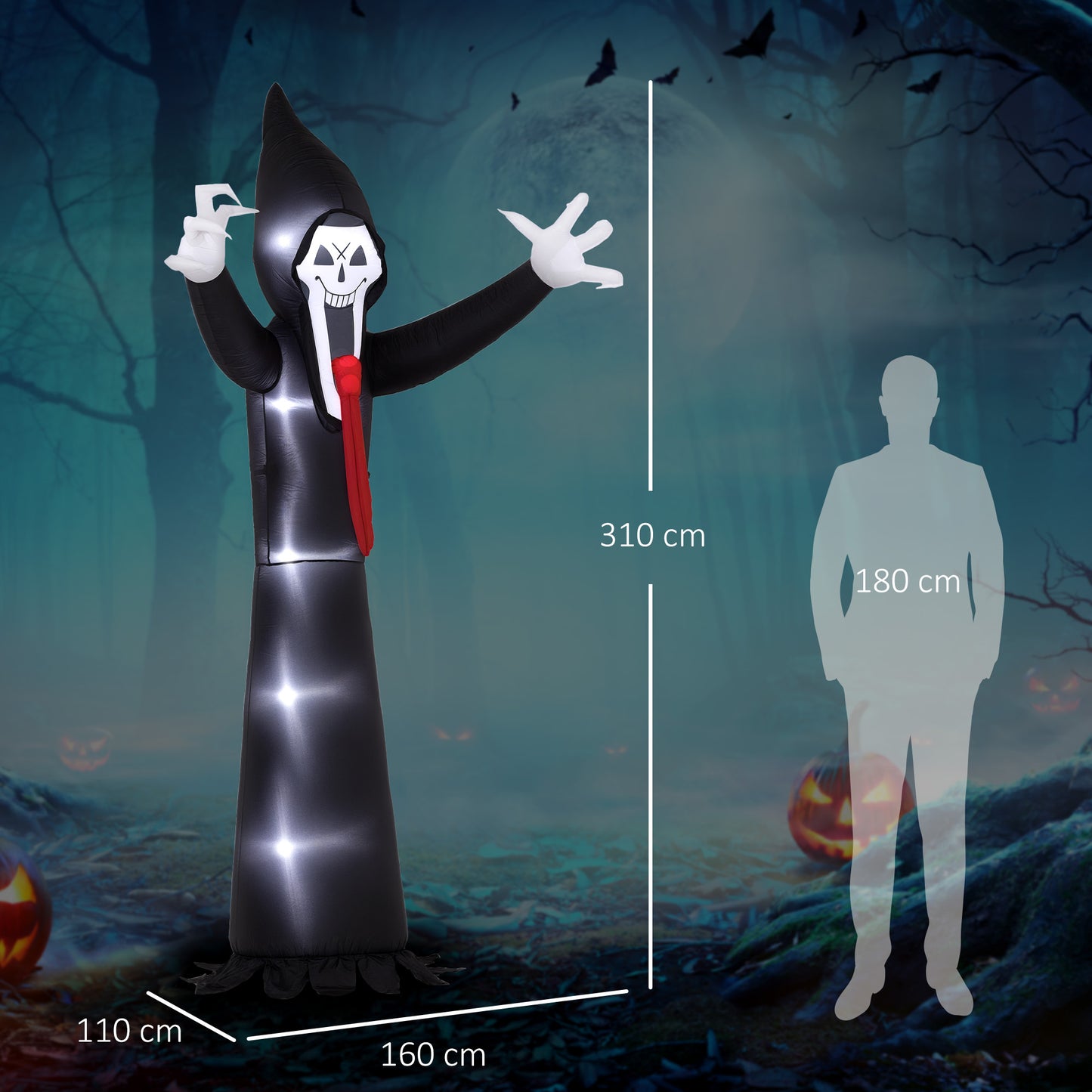 10 FT Grim Reaper Halloween Inflatable with 5 Built-in LED Lights, Blow Up Outdoor Halloween Decoration for Indoor, Outdoor Party