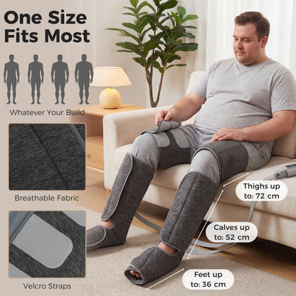 Air Compression Leg Massager with Heat | 6 Airbags | 360° Full-Leg Coverage | 3 Modes | 3 Intensities | Grey