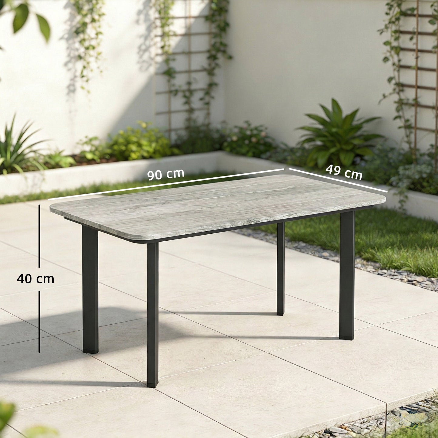 Garden Coffee Table | Slatted Plastic Wood Composite Top | Metal Frame | Adjustable Feet | 50kg | Grey