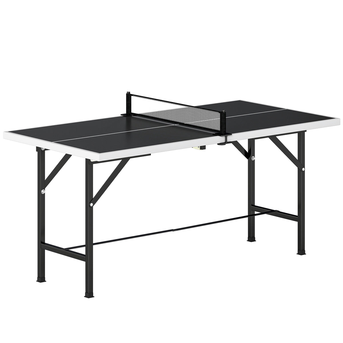SPORTNOW 5ft Mid-Size Table Tennis Table | Black | 152x76x70cm | Folds to 76x76x12cm | E1 MDF Top | Steel Frame | Removable Net 78x12cm | Safety Locks | 2 Paddles & 3 Balls Included