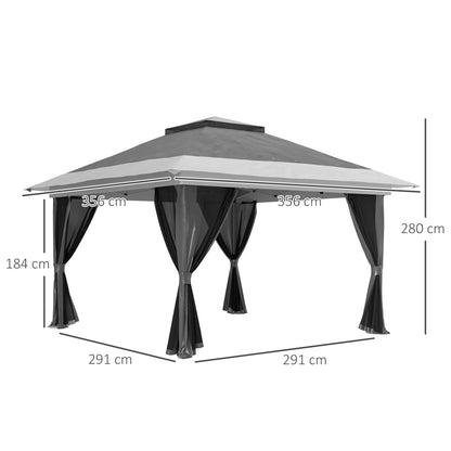3.6x3.6m Pop Up Gazebo | UPF50+ Canopy | Removable Mesh Walls | 8 Drainage Holes | 3 Height Settings | Windproof Level 4-5 | Snow Rated | Sandbags Guy Ropes Ground Stakes | Wheeled Bag | Shades 8-12 People | Grey