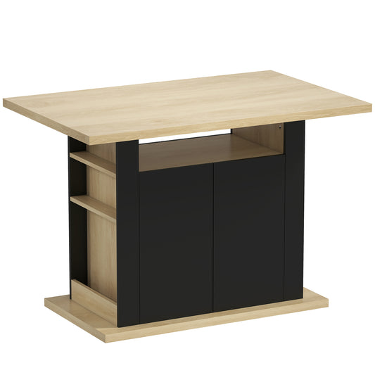 Kitchen Island with Storage Cabinets & Spice Rack | 4-Person Tabletop | Adjustable Shelves | Black & Natural Wood