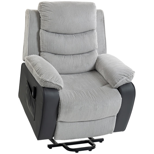 Power Lift Recliner Chair for Elderly | 150° Recline | Pocket Spring & Foam | USB Port | Side Pockets | 120kg | Corduroy | Light Grey