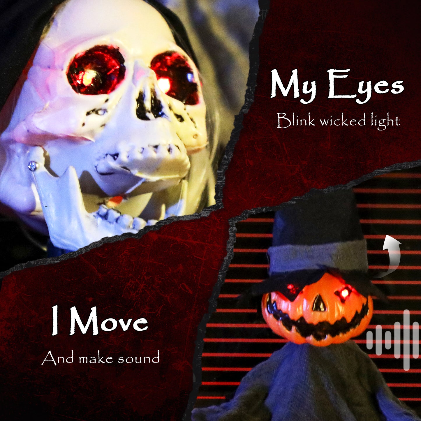 2 Pieces Animated Halloween Skull Bowl, Skeleton Ghost Skull Candy Dish with LED Eyes, Moving Body and Creepy Sound for Party Decoration, Festival Haunted Houses
