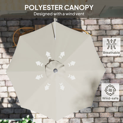 Outsunny 3(m) Wall-Mounted Parasol Shade, with Handle - Light Grey / Khaki / Orange