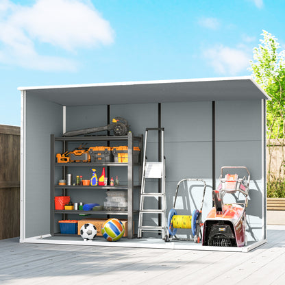 Large PP & Aluminium Garden Storage Shed | Built-In Floor | Double Doors | Lock & Keys | 2 Windows | 2 Vents | UV-Resistant | 40kg/m² Snow Load | 303x123x197cm | 3.2m² | Mowers Bikes & Tools | Grey