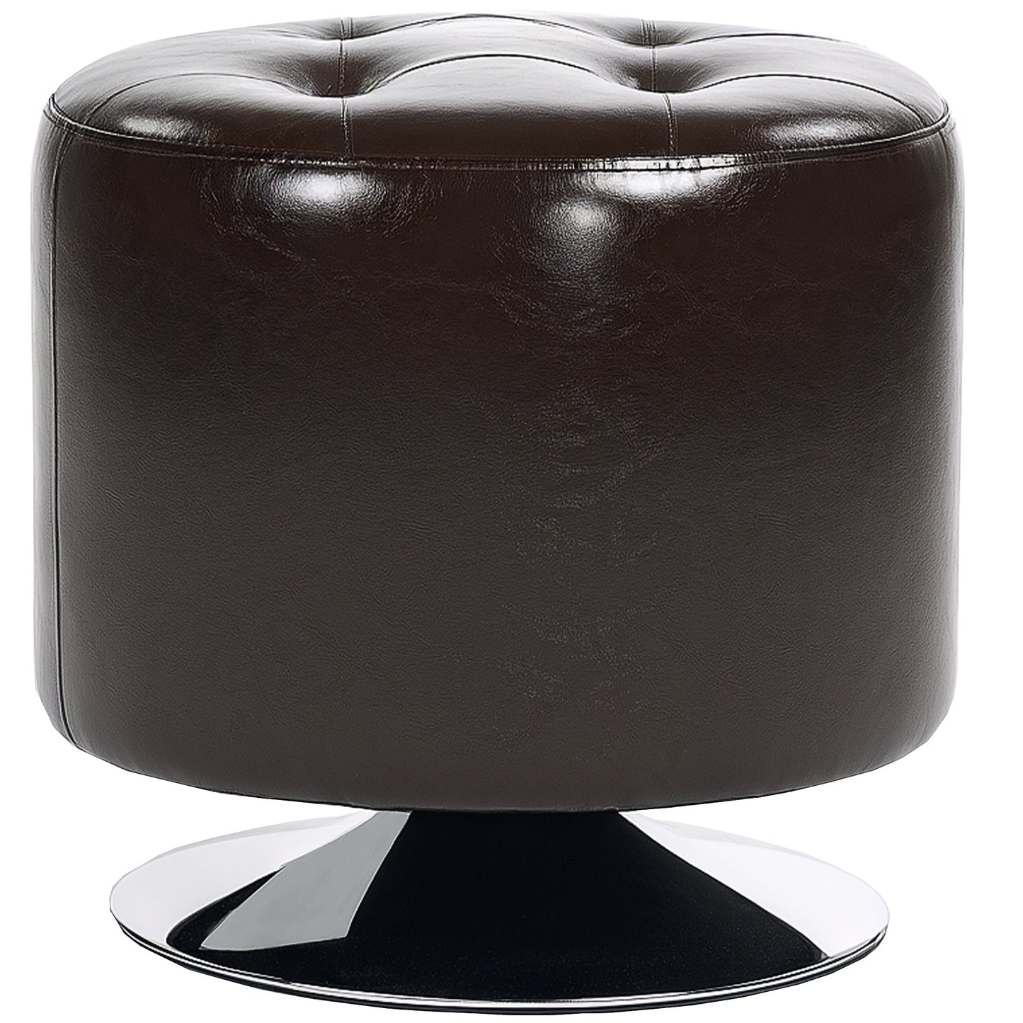 Retro Vintage Style 360° Swivel Foot Stool Round PU Footstool with Thick Sponge Padding and Solid Steel Base, Brown