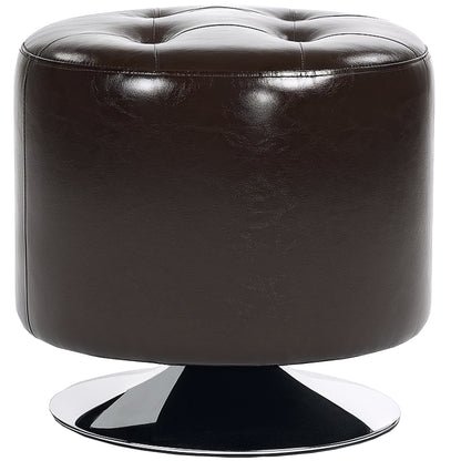 Retro Vintage Style 360° Swivel Foot Stool Round PU Footstool with Thick Sponge Padding and Solid Steel Base, Brown