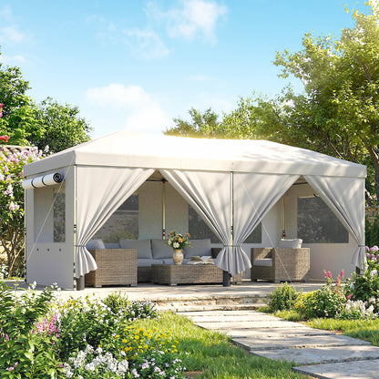 3x6m Pop-Up Canopy Gazebo | 17.5m² Coverage | 210D Silver-Coated UPF50+ Oxford Fabric | 6 Detachable Sidewalls | 3-Level Height Adjustment | 12 Drainage Holes | 18 Stakes & 6 Guy Ropes | Wheeled Carry Bag | White