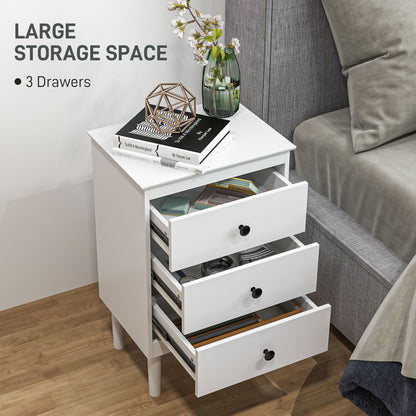 Bedside Table Set of 2, Modern Sofa Side Table with 3 Drawers, Nightstand for Bedroom, 40x30x64cm, White