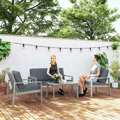 Outsunny 4-Piece Acacia Wooden Garden Furniture Set with Cushions - Light Grey