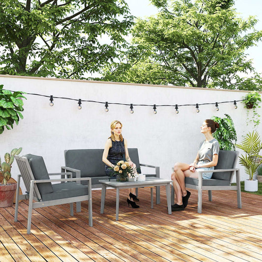 Outsunny 4-Piece Acacia Wooden Garden Furniture Set with Cushions - Light Grey