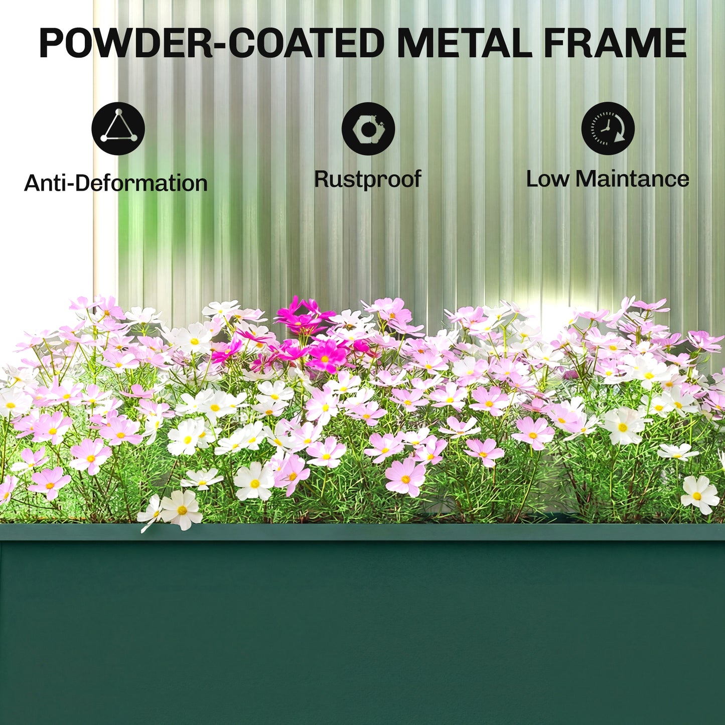 Metal Raised Garden Planter on Legs | Powder-Coated | Drainage Hole | Rubber Feet | 20kg Capacity | 20L Soil | Ideal for Balconies & Patios | 60x27x45cm | Green
