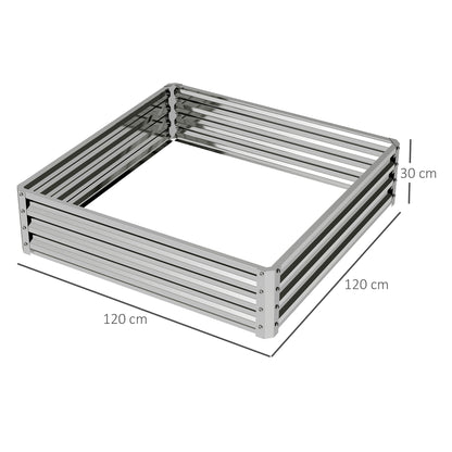 Square Galvanised Steel Raised Garden Bed | Open Bottom | 30cm High Panels | Slot-Together Assembly | Year-Round Outdoor Use | 120x120x30cm | Silver