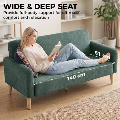 2 Seater Sofa | Dark Green Velvet-Feel Small Couch, 20cm Cushions & 240kg Capacity