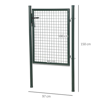 Green Steel Garden Gate with Lock and 3 Keys 97 x 150cm, Green