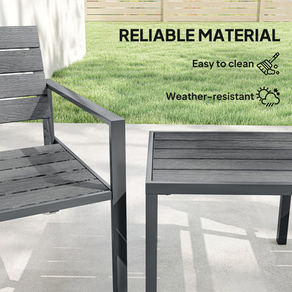3 Piece Garden Bistro Set | 2 Chairs & Table | HDPE Surfaces | Powder Coated Steel Frame | Weather Resistant | 120kg | Dark Grey